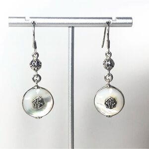 LOIS HILL Mother of Pearl Earrings Inlaid w Sterling Silver Reverses To Cutout